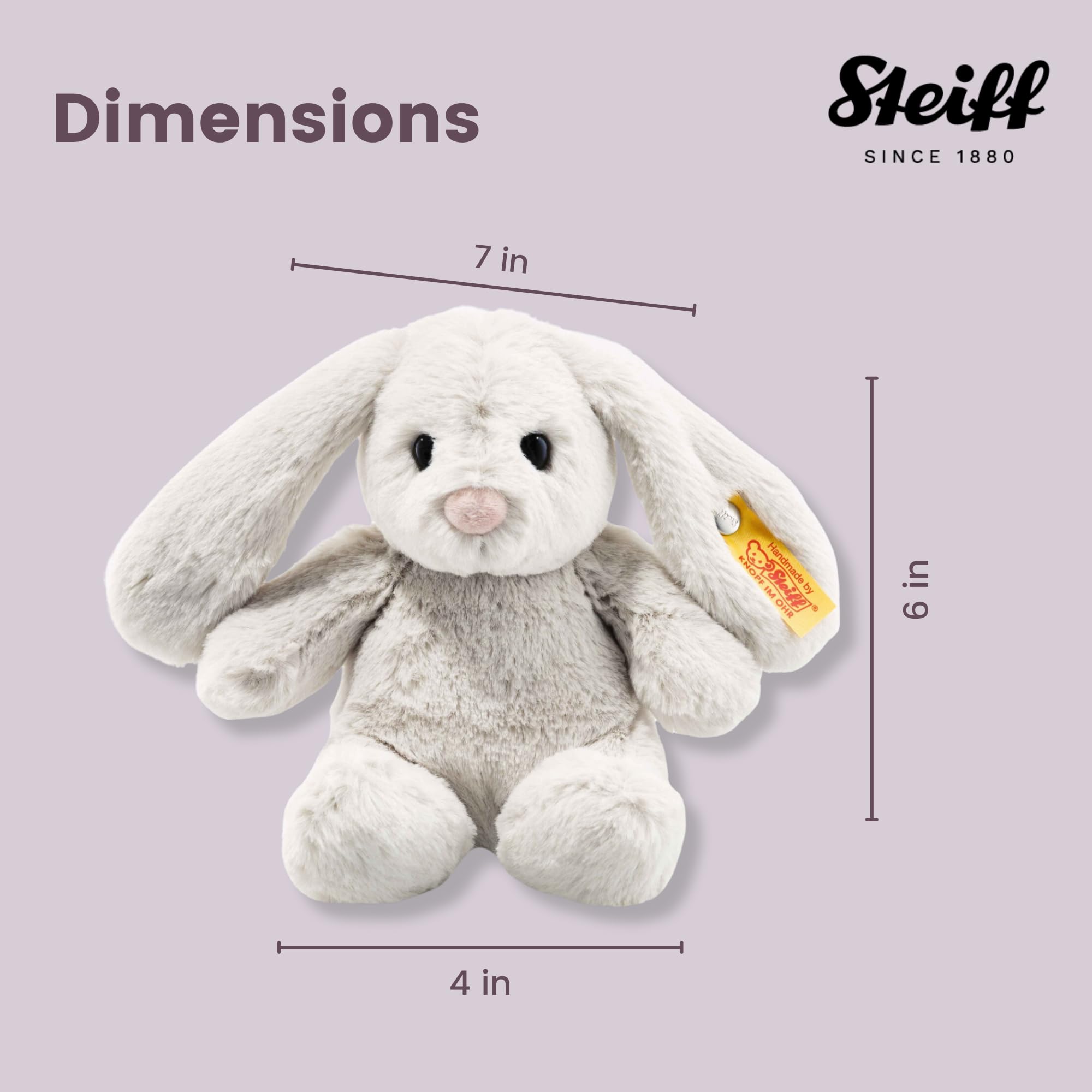 Steiff Hoppie Hase 18 cm hellgrau, Plüschtier Hase mit Schlappohren, Soft Cuddly Friends