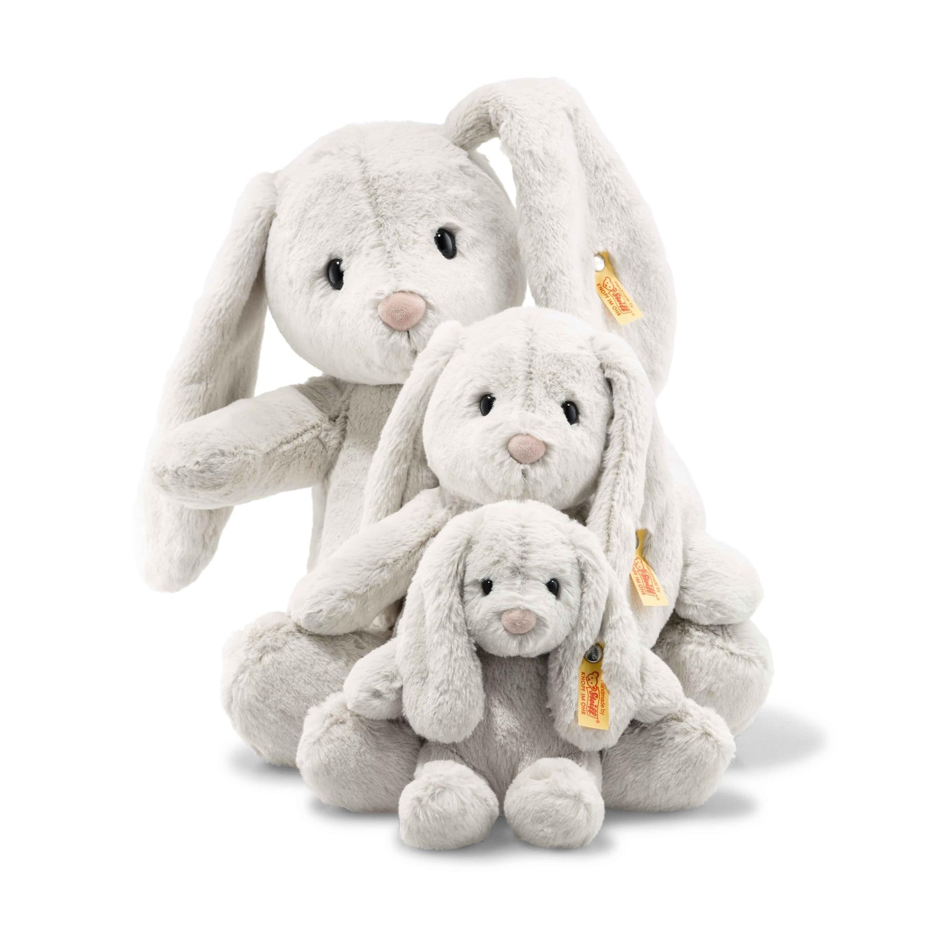 Steiff Hoppie Hase 18 cm hellgrau, Plüschtier Hase mit Schlappohren, Soft Cuddly Friends